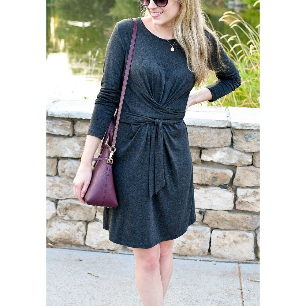 Amour Vert Kim 3/4 Sleeve Wrap Tie Dress Heather Gray | XS